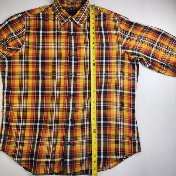 Banana Republic Men's Size XL Brownish Gold Plaid Striped Button Down Lumberjack - Picture 8 of 10